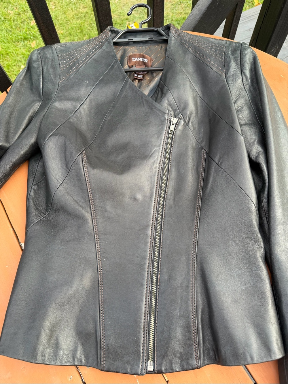 Danier Black Leather Panelled Asymmetrical Zip Jacket
